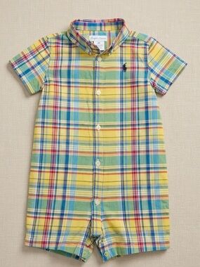 Ralph Lauren Multi-Color Plaid Button-down romper baby boy 9M